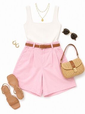 Liz Claiborne Light Pink Pleated High-Waist Bermuda Shorts